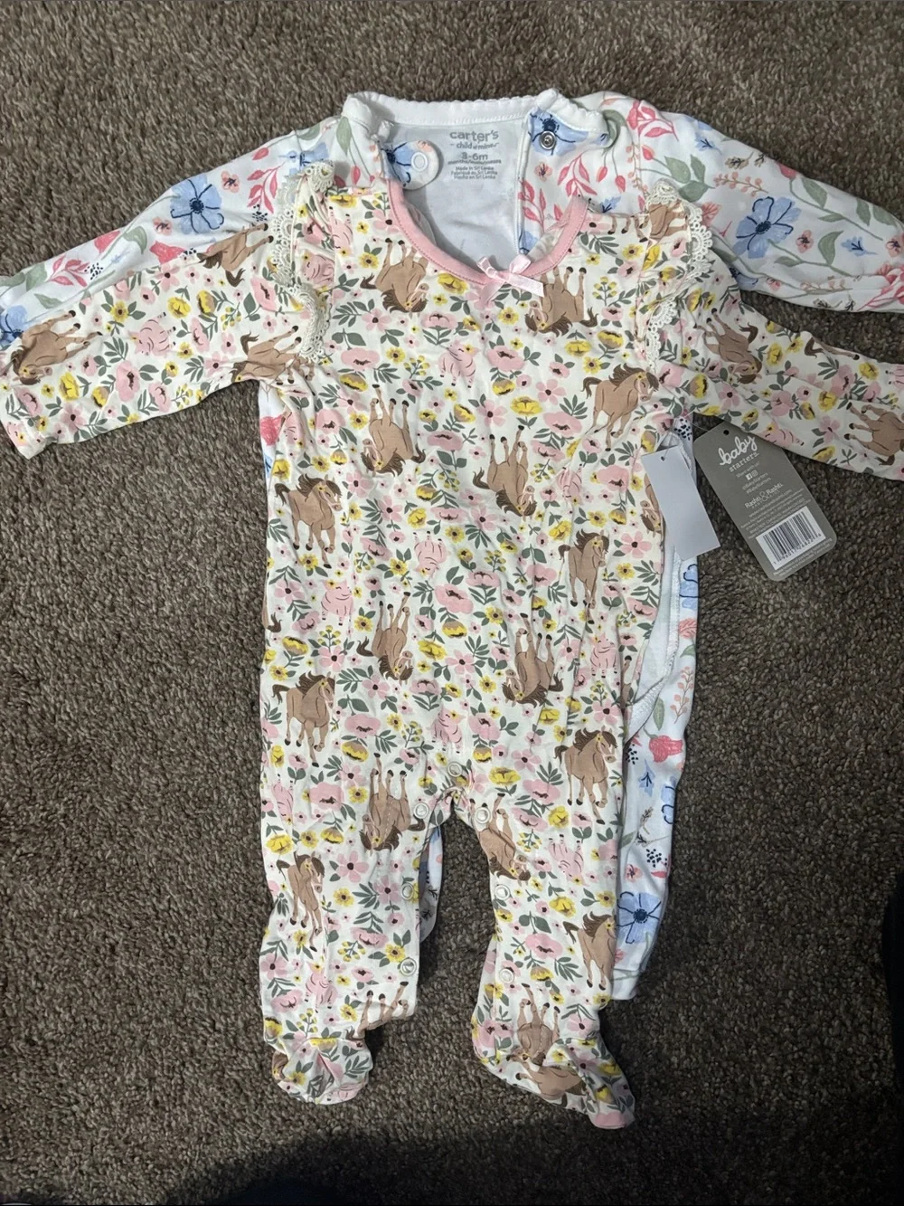 Carter's Baby Floral & Fawn One-Piece Footed Pajamas - Pink/White